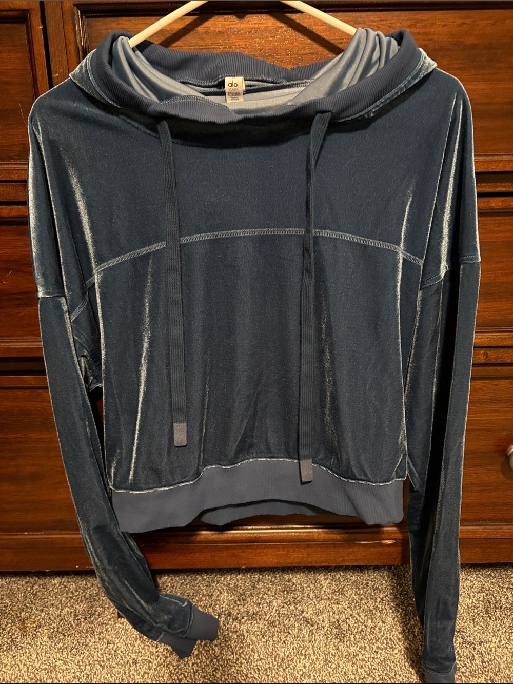 ALO Yoga Navy Velvet Crewneck Hoodie